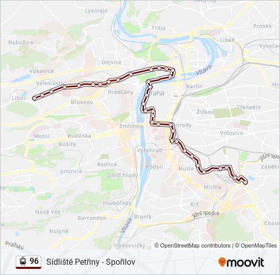 96 tramvaj Mapa linky