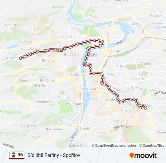 Трамвай 96: карта маршрута