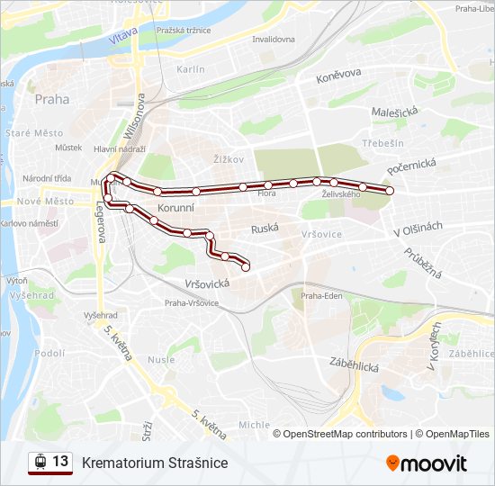 Трамвай 13: карта маршрута