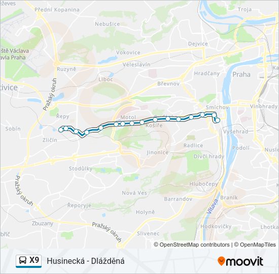 Автобус X9: карта маршрута