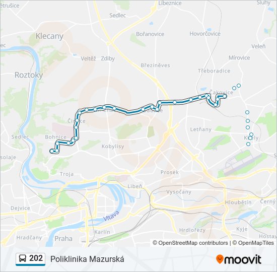 202 autobus Mapa linky