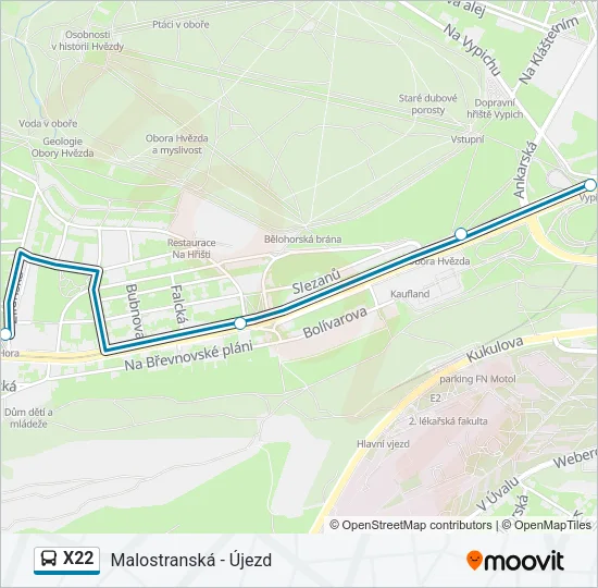Автобус X22: карта маршрута