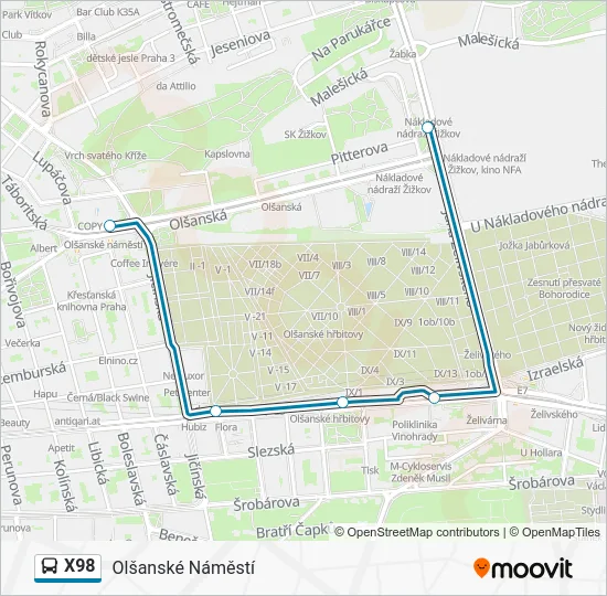 Автобус X98: карта маршрута