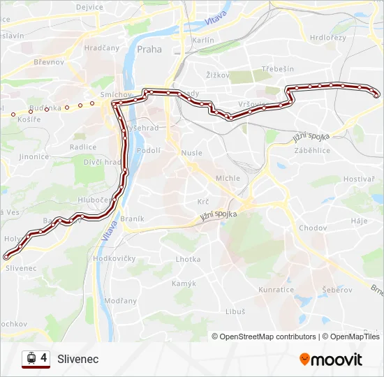 Трамвай 4: карта маршрута