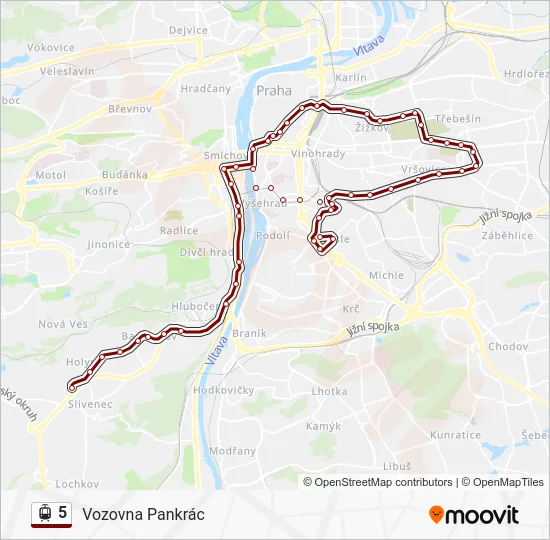 Трамвай 5: карта маршрута