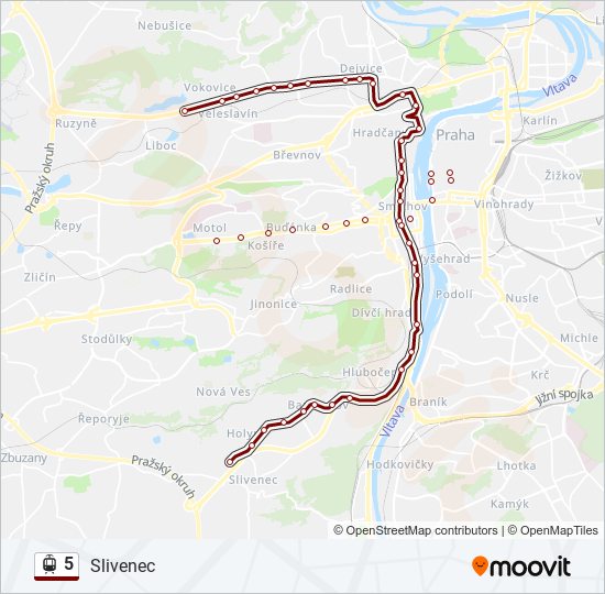 5 tramvaj Mapa linky