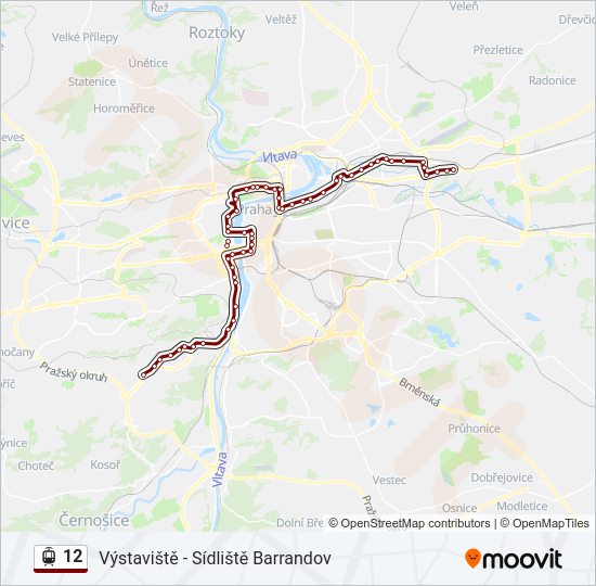 12 tramvaj Mapa linky