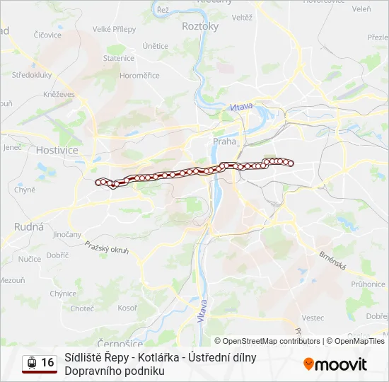 Трамвай 16: карта маршрута