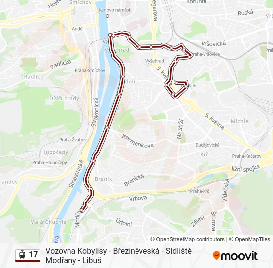 Трамвай 17: карта маршрута