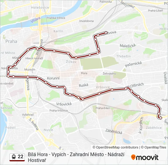 Трамвай 22: карта маршрута