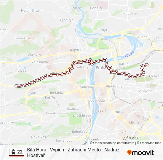 Трамвай 22: карта маршрута