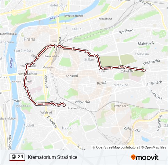 Трамвай 24: карта маршрута