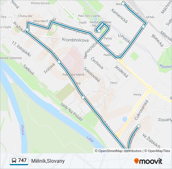 747 autobus Mapa linky