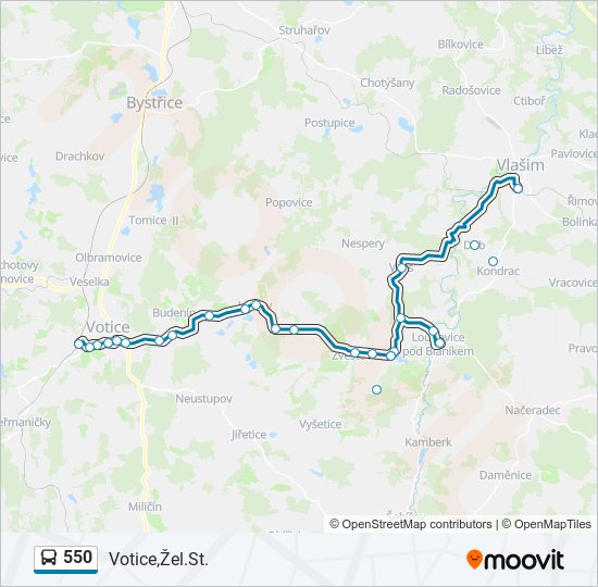 550 autobus Mapa linky