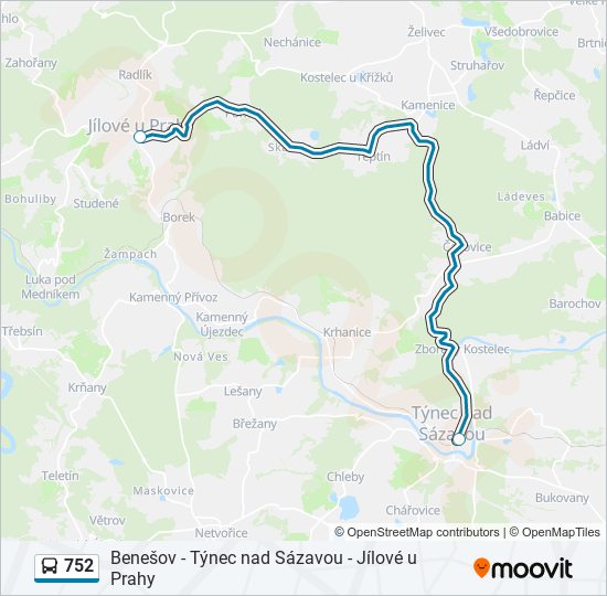 752 autobus Mapa linky