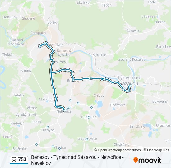 753 autobus Mapa linky