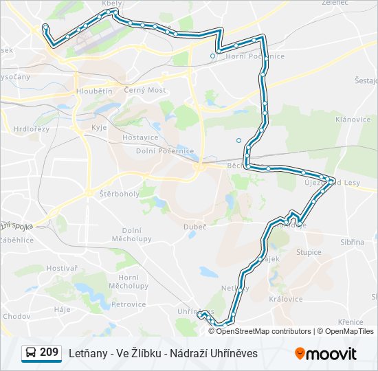 209 autobus Mapa linky