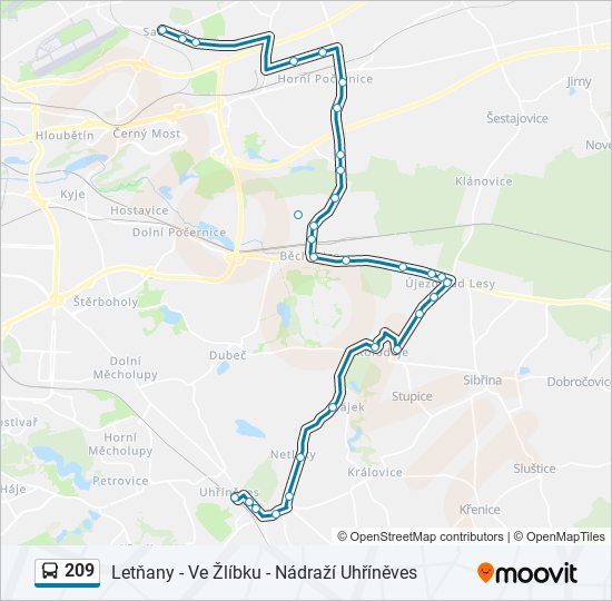 209 autobus Mapa linky