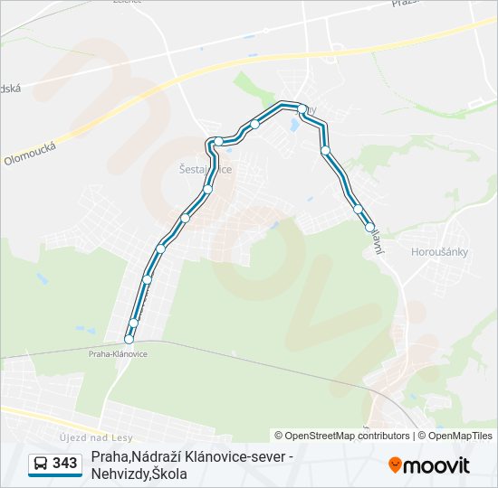 343 autobus Mapa linky