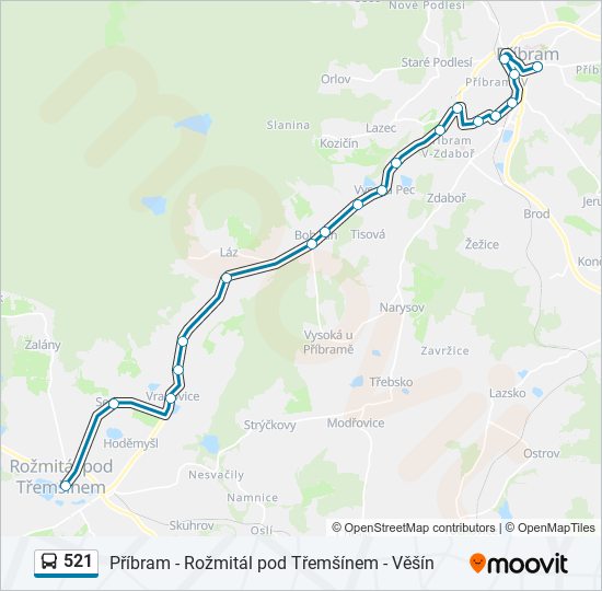 521 autobus Mapa linky