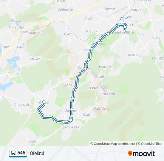 545 autobus Mapa linky