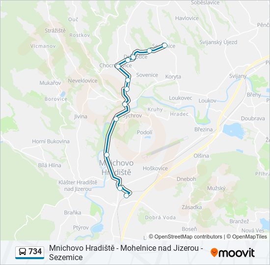 734 autobus Mapa linky