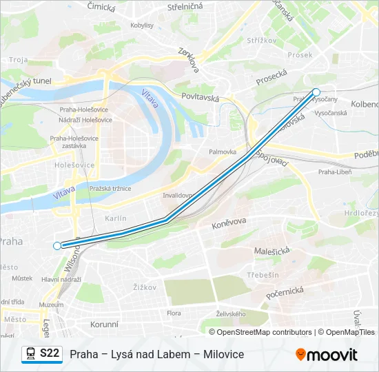 S22 vlak Mapa linky