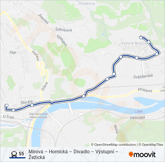 55 trolleybus Line Map