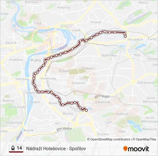 Трамвай 14: карта маршрута