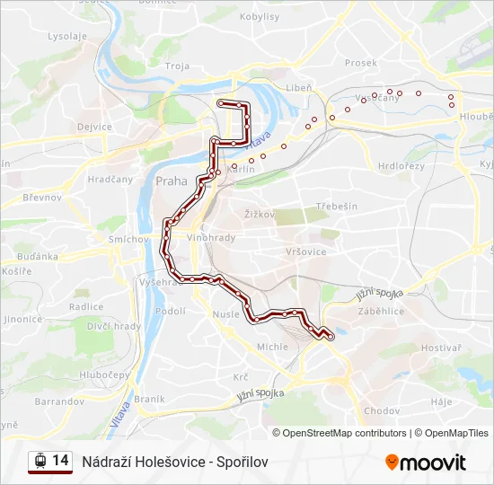Трамвай 14: карта маршрута
