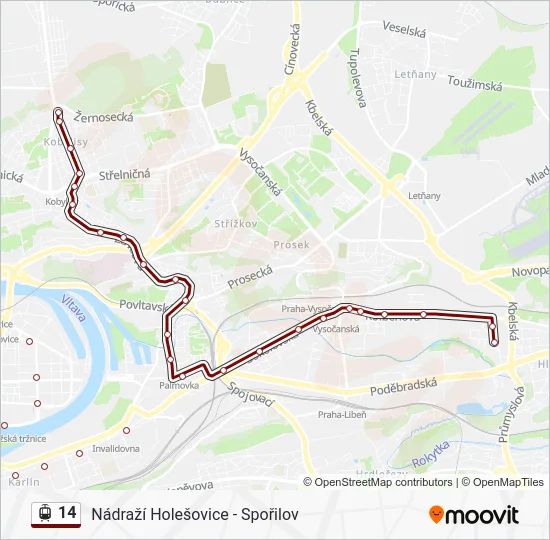 Трамвай 14: карта маршрута