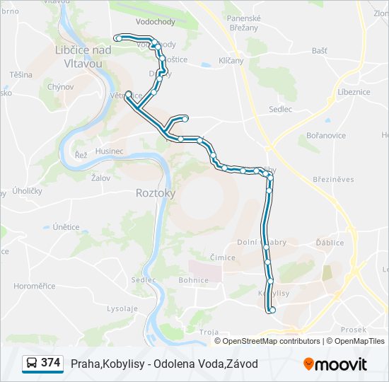 374 autobus Mapa linky