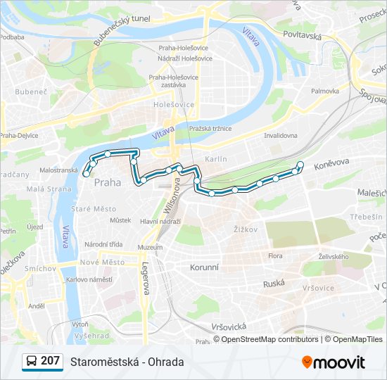 207 autobus Mapa linky