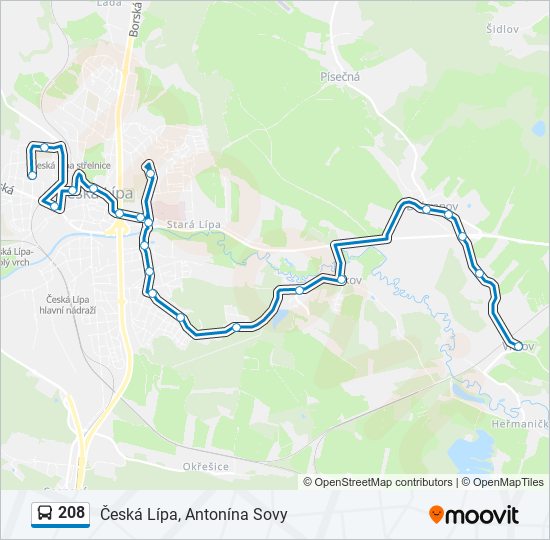 208 autobus Mapa linky