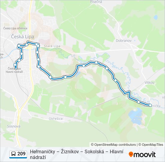 209 autobus Mapa linky