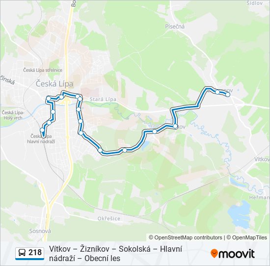 218 autobus Mapa linky