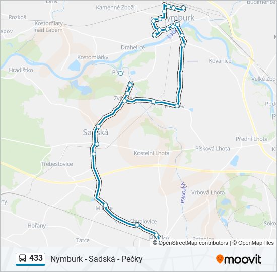 433 autobus Mapa linky
