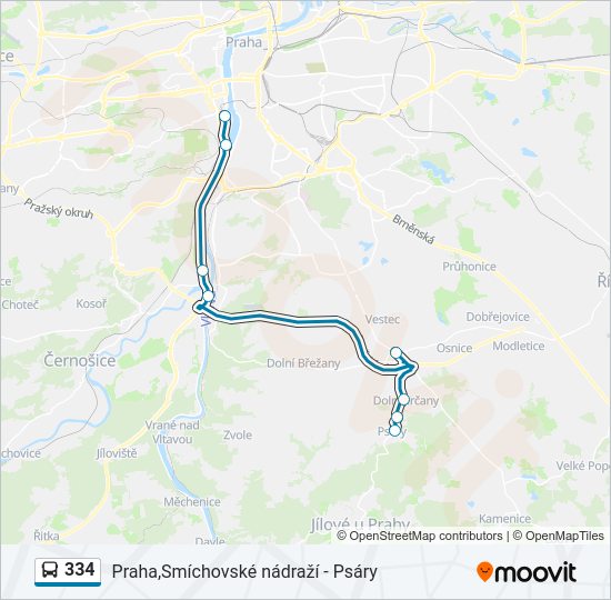 334 autobus Mapa linky