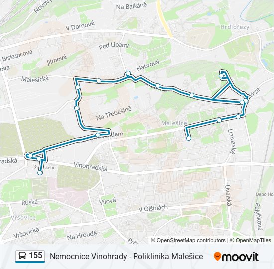 155 autobus Mapa linky