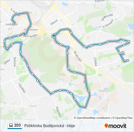 203 autobus Mapa linky