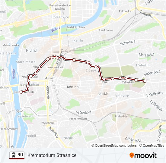 Трамвай 90: карта маршрута