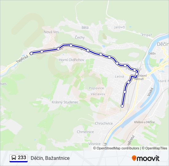 233 autobus Mapa linky