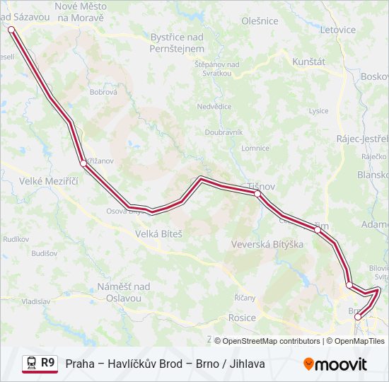 Поезд R9: карта маршрута