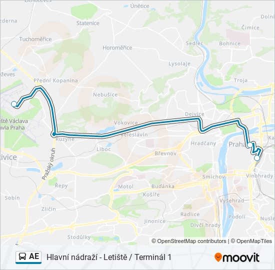 Автобус AE: карта маршрута
