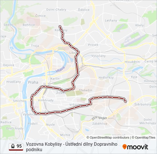 95 tramvaj Mapa linky