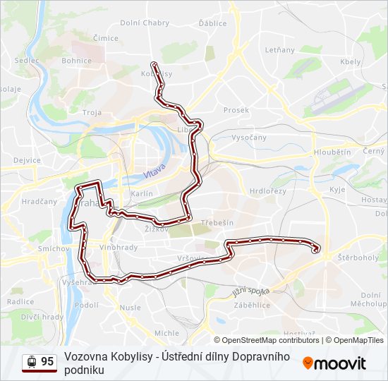 95 tramvaj Mapa linky