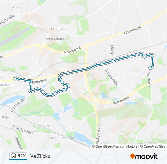 Bus 912 Route Map 912 Route: Schedules, Stops & Maps - Ve Žlíbku (Updated)