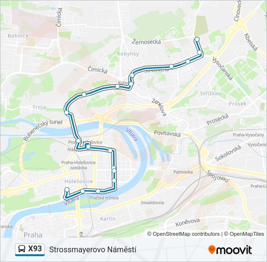 Автобус X93: карта маршрута
