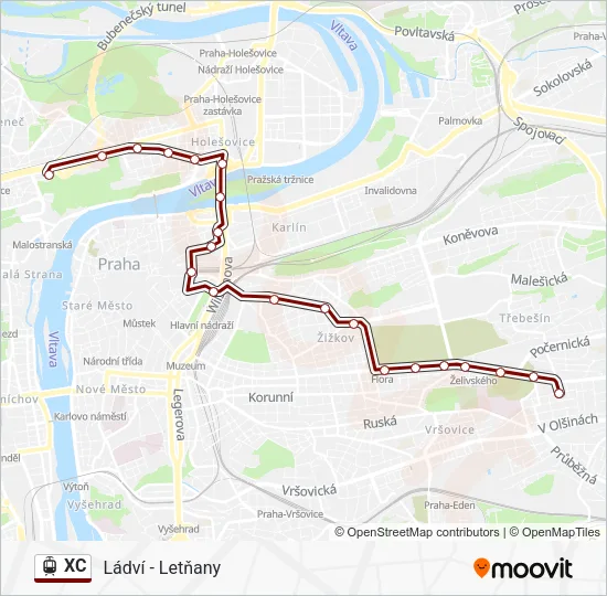 Трамвай XC: карта маршрута