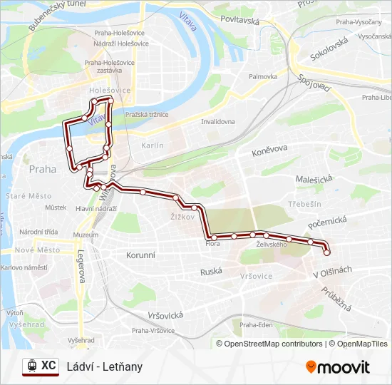 Трамвай XC: карта маршрута